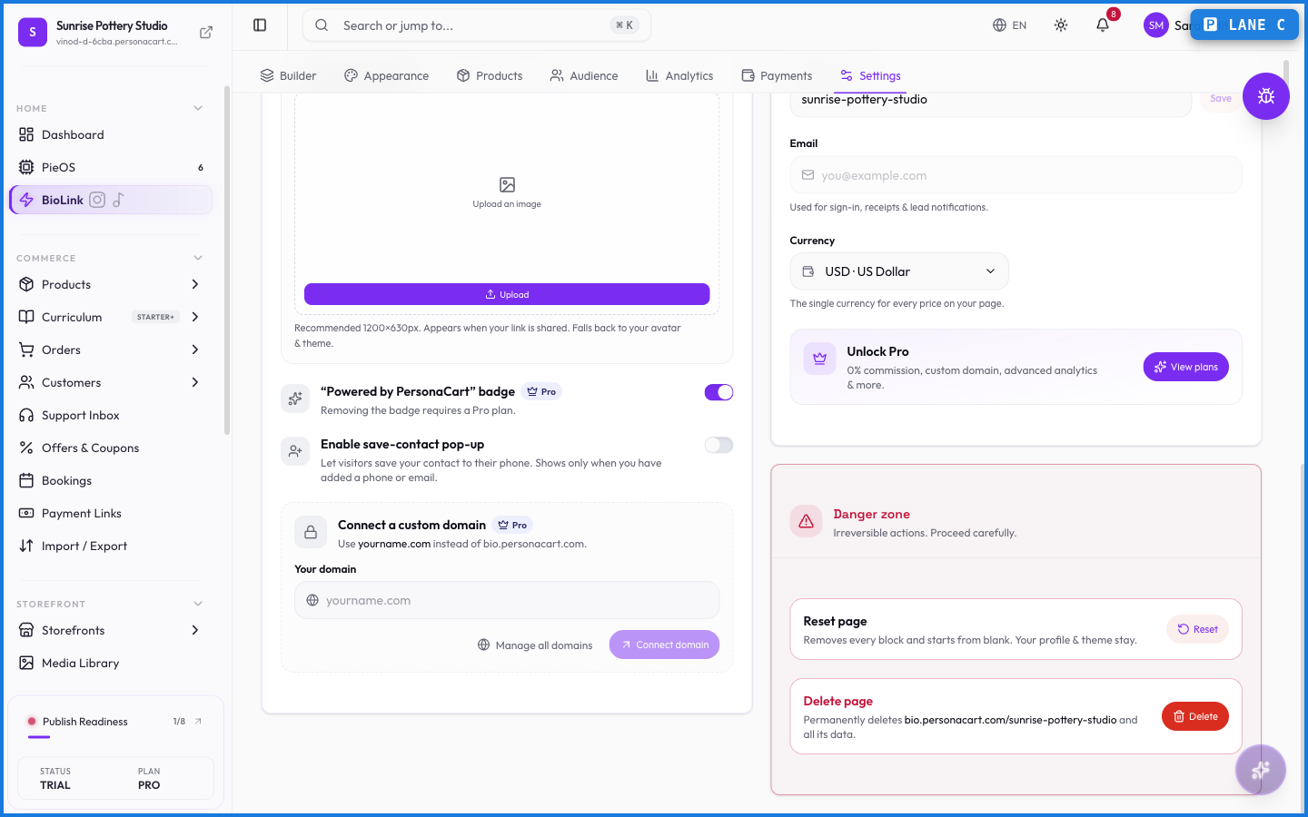 Connecting a custom domain to a PersonaCart BioLink page