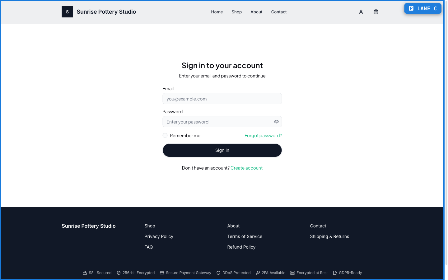 The buyer sign-in page for a PersonaCart store account