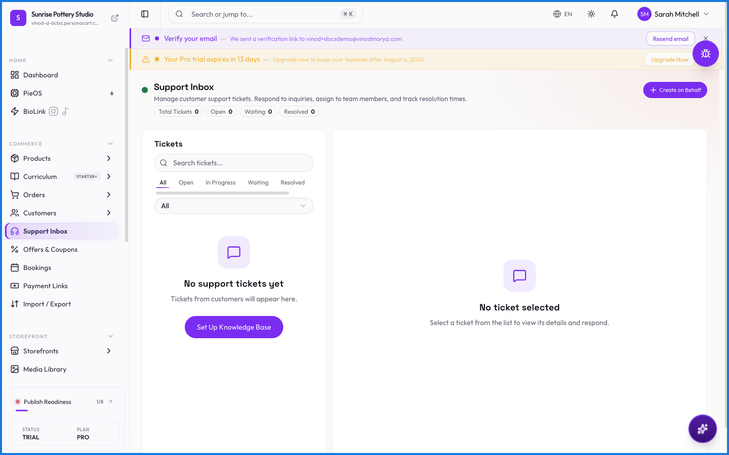 The Support Inbox with a list of customer conversations and a reading pane for the selected thread