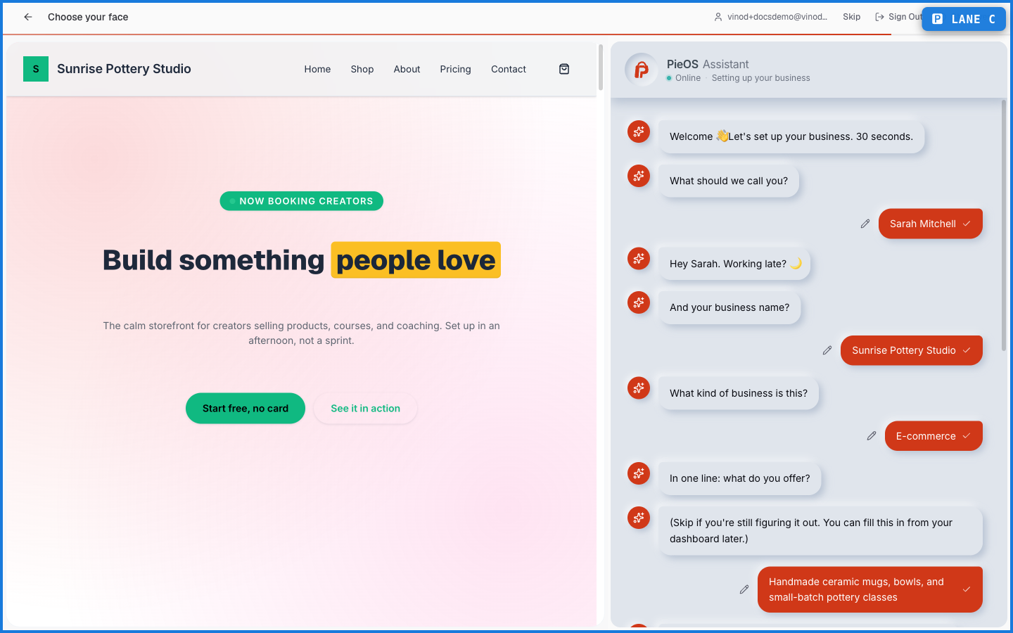 The design style picker in onboarding, with cards for styles such as Botanical, Sketch, Neumorphism, and Corporate Trust