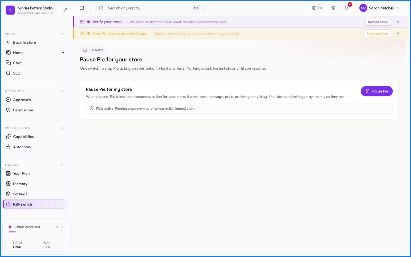 The PieOS kill-switch that instantly halts the business operating system